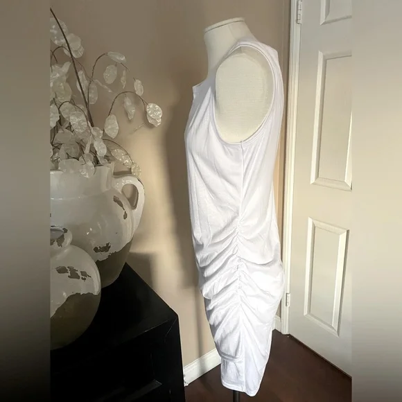 NWT Sleeveless white cotton casual ruched dress - Picture 3 of 5